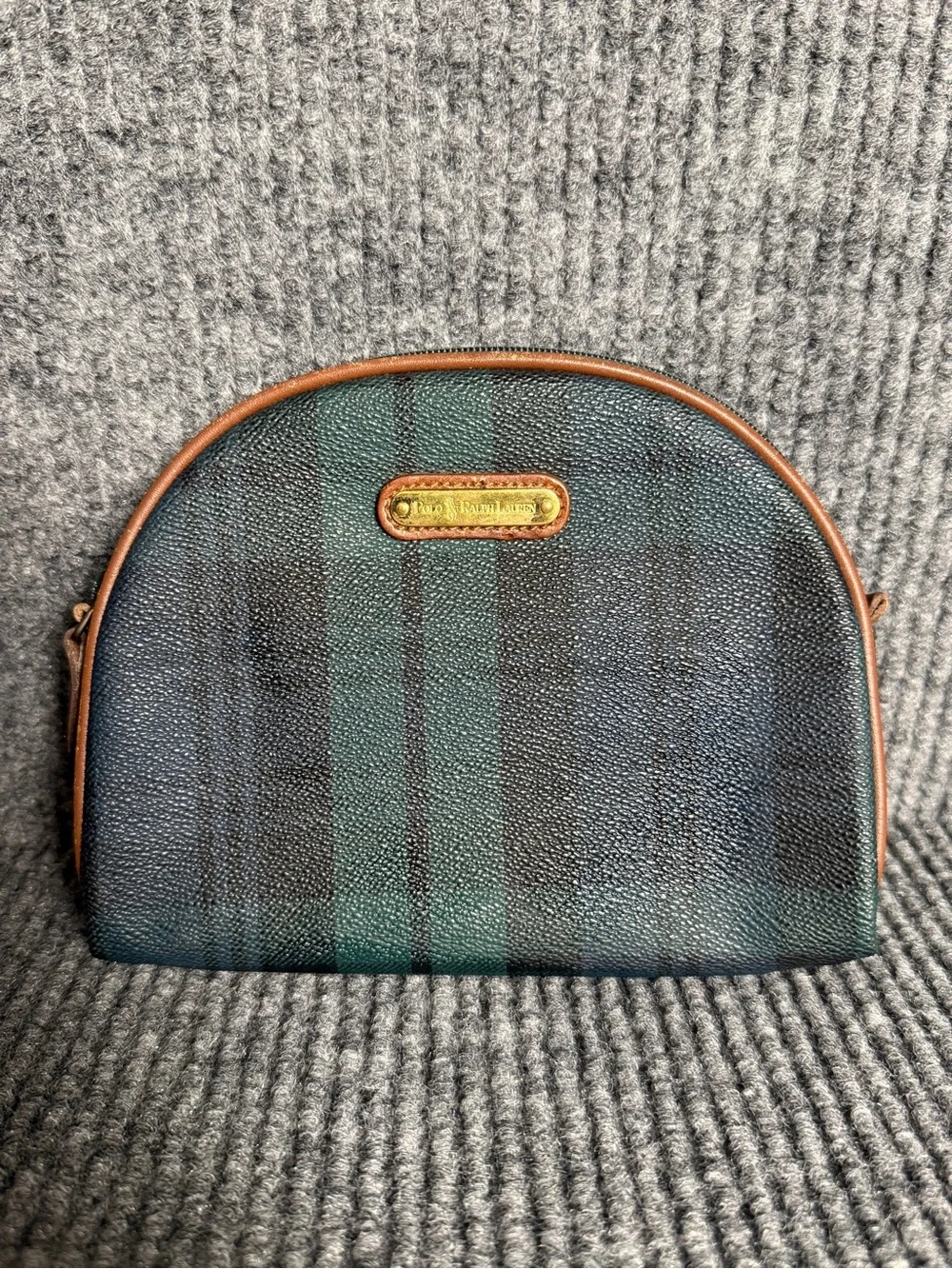 Vintage Polo Ralph Lauren Black Watch Plaid Dome Cosmetic Pouch Clutch Bag